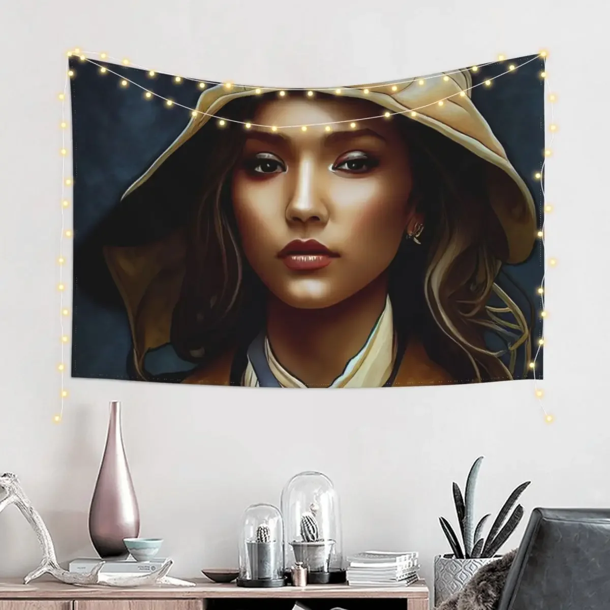 Jessica Alba, In a komainu Hooded trenchcoat Tapestry Living Room Decoration Aesthetic Home Decor Wall Decorations Tapestry