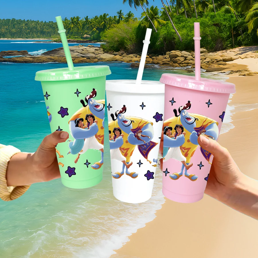 12 قطعة/الحزمة لافتة بحث ديزني جني 26 أونصة كوب ماء بلاستيكي متعدد الألوان أدوات الشرب لأعياد الميلاد/العودة إلى المدرسة