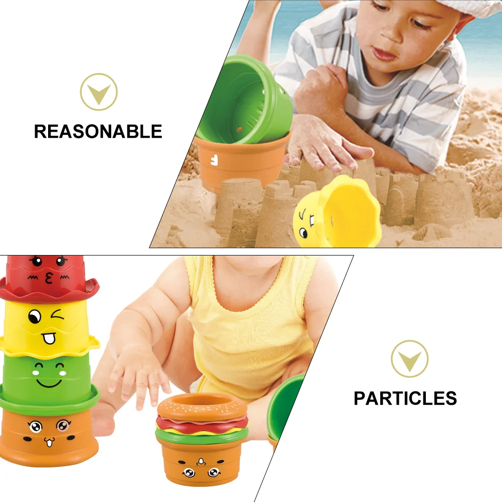 6 Pcs Water-Playing Hourglass Toy Toys Stack Up Cups Bathing Early Learning Kids Plastic Stacking Puzzle for Infant Education