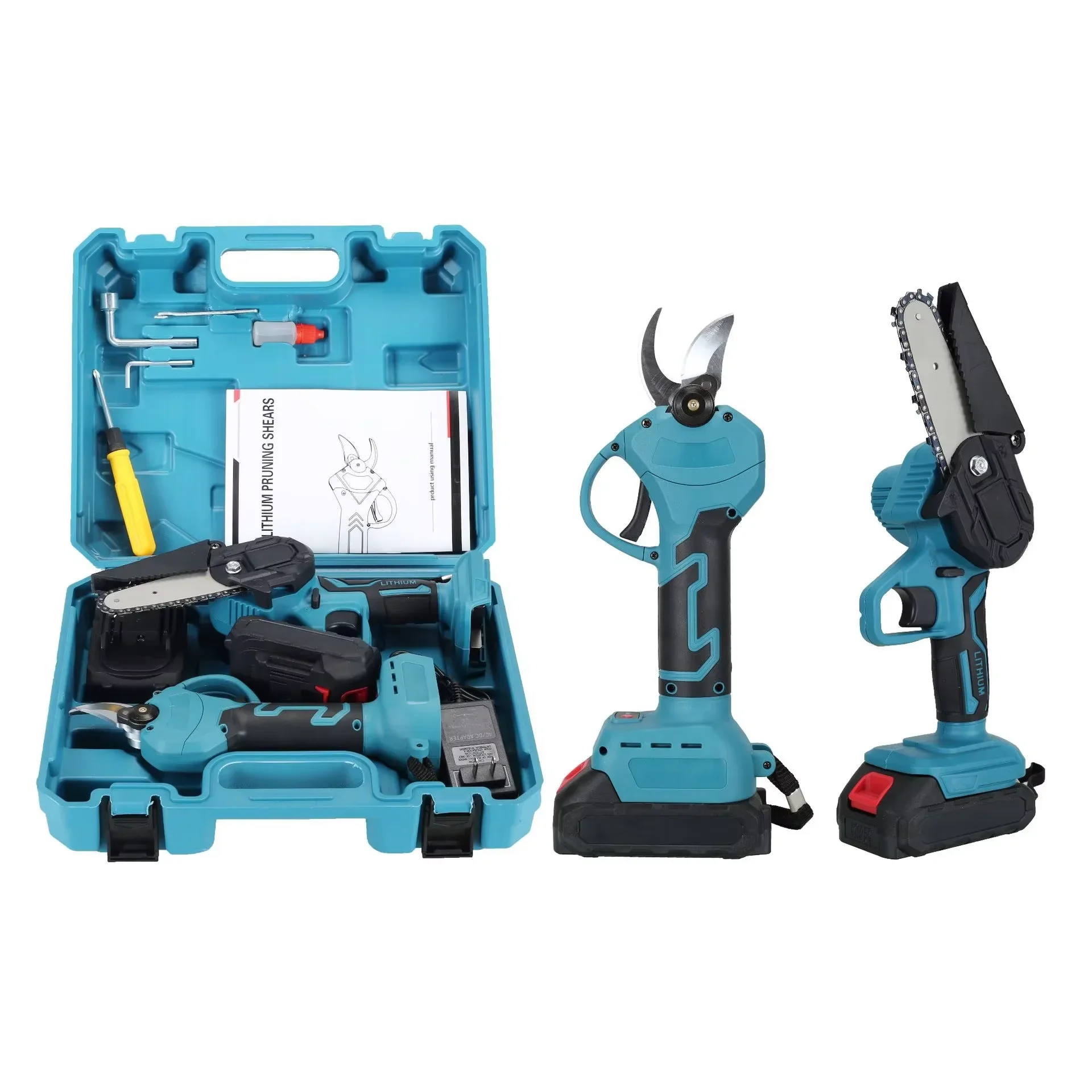 

Portable Cordless Garden Power Tool Set 2-Piece Combination for Trimming Cutting Coarse Branches Chain Saw for Garden Care