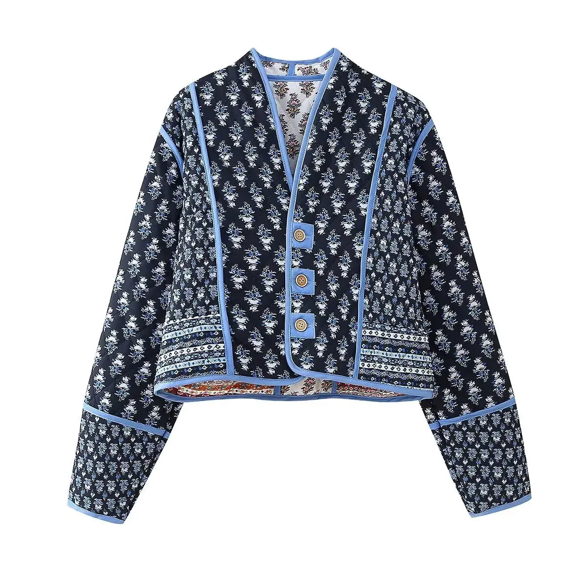 Faionable Jaet de algodón para mujer Street Sle redondo Ne Cierre de cremallera Long Sve con capucha Color puro Ropa bidireccional Floral De...