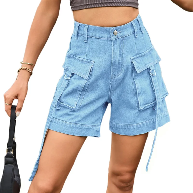 RMWIN-Pantaloncini cargo in denim da donna - Pantaloncini estivi casual vintage con cerniera e bottoni larghi