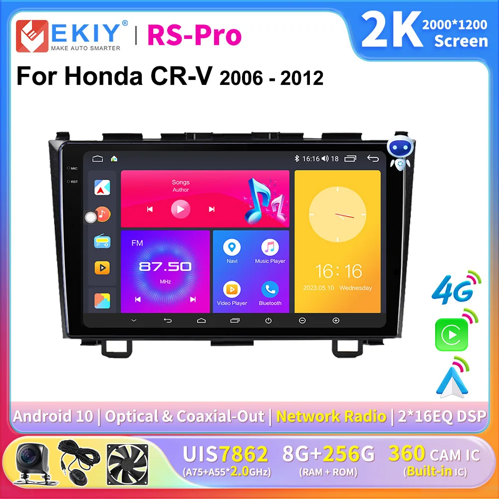 

EKIY 2K экран Android 10 автомобильное радио для Honda CR-V 3 RE CRV 2007-2011 мультимедийный видеоплеер 2 Din навигация GPS Carplay DVD