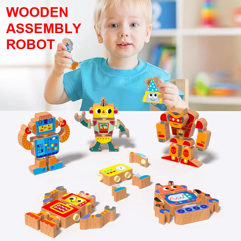 خشبية الإبداعية لتقوم بها بنفسك المفاجئة السحابة ثلاثية الأبعاد تجميع الكرتون روبوت ، تنوعا التصميم لغز بنة لعبة التعليم المبكر ، XT166