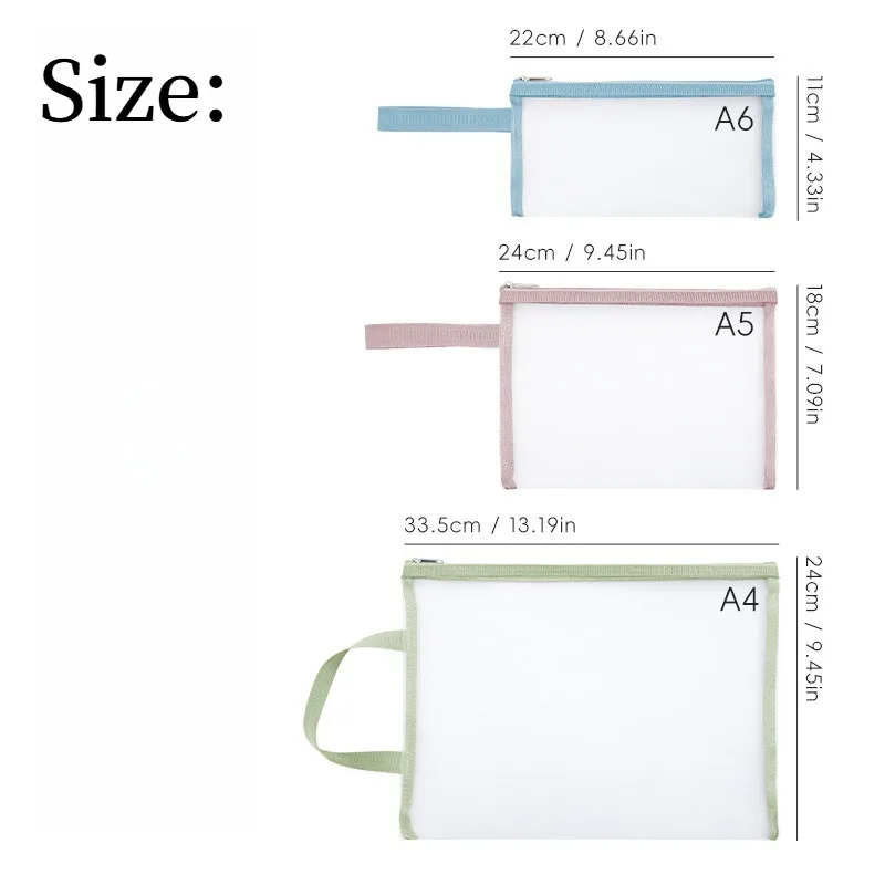 5Pcs Double Layers Mesh Storage Bag High Capacity Zipper Nylon Bag Test Paper Information Bag Office Scrapbook Bills Organizer