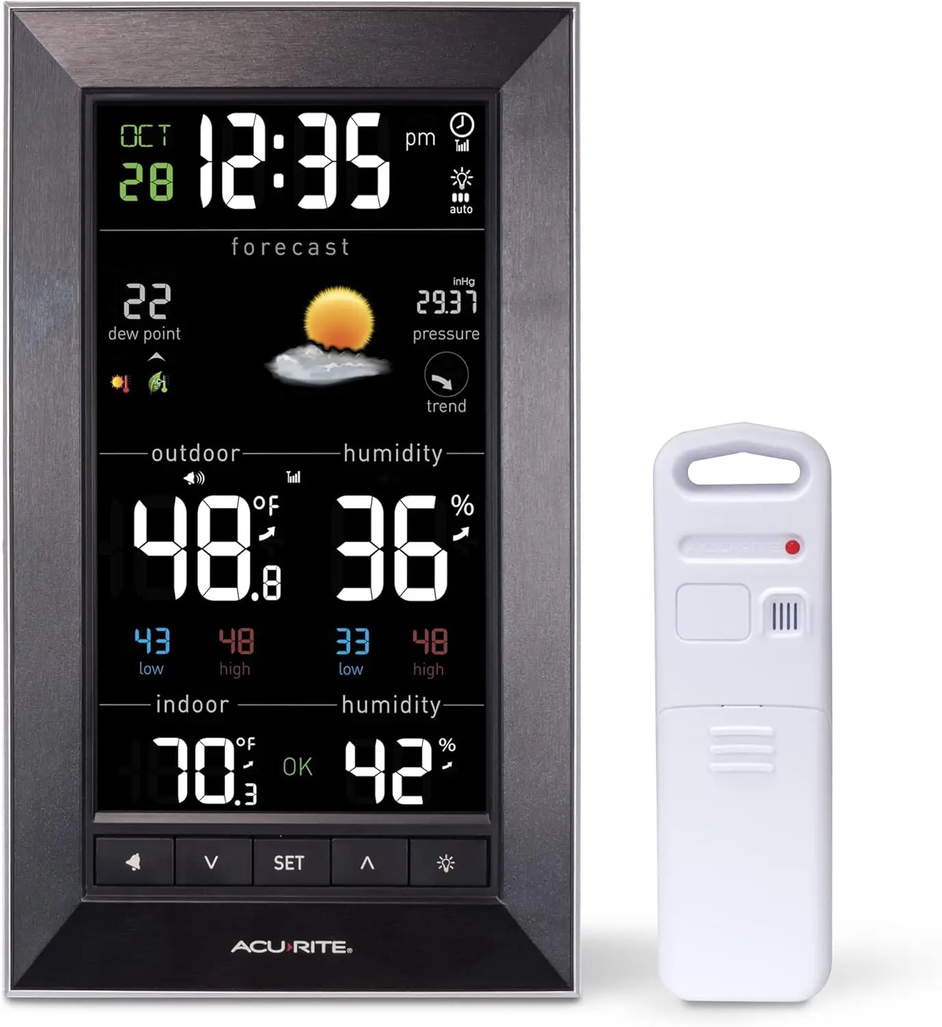 

Digital Vertical Weather Forecaster with Indoor/Outdoor Temperature, Humidity, and Date and Time (01121M) , BLACK