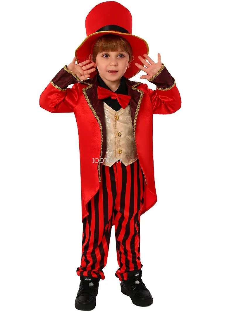 2024 Circus Professional Role-playing Clothes Animal Trainer Cosplay Red Suit With Hat For Kid Party Stage Performance Costumes