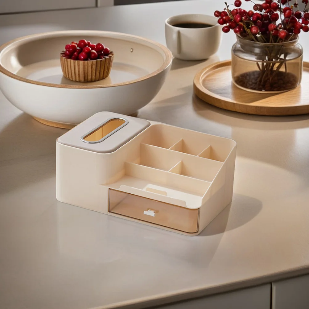 

Minimalist Desktop Storage Box with Drawer Tissue Holder for Makeup Skincare Organizer Desk Stationery Pencil Holder Desktop