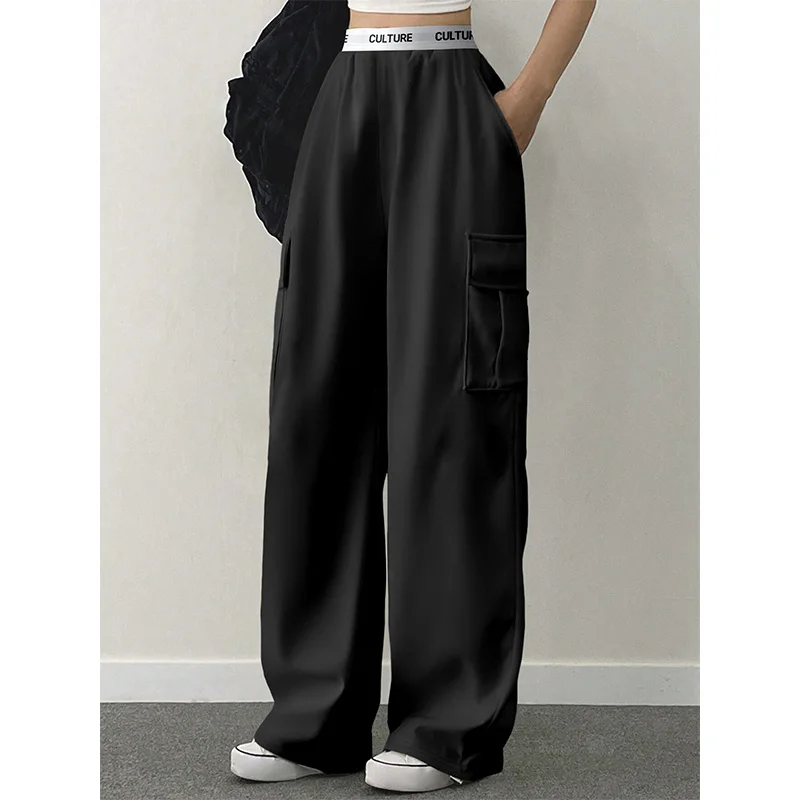 السراويل النسائية الصلبة عارضة فضفاض حزام جيوب المرأة السحب السراويل البضائع السراويل تخفيف الملابس النسائية