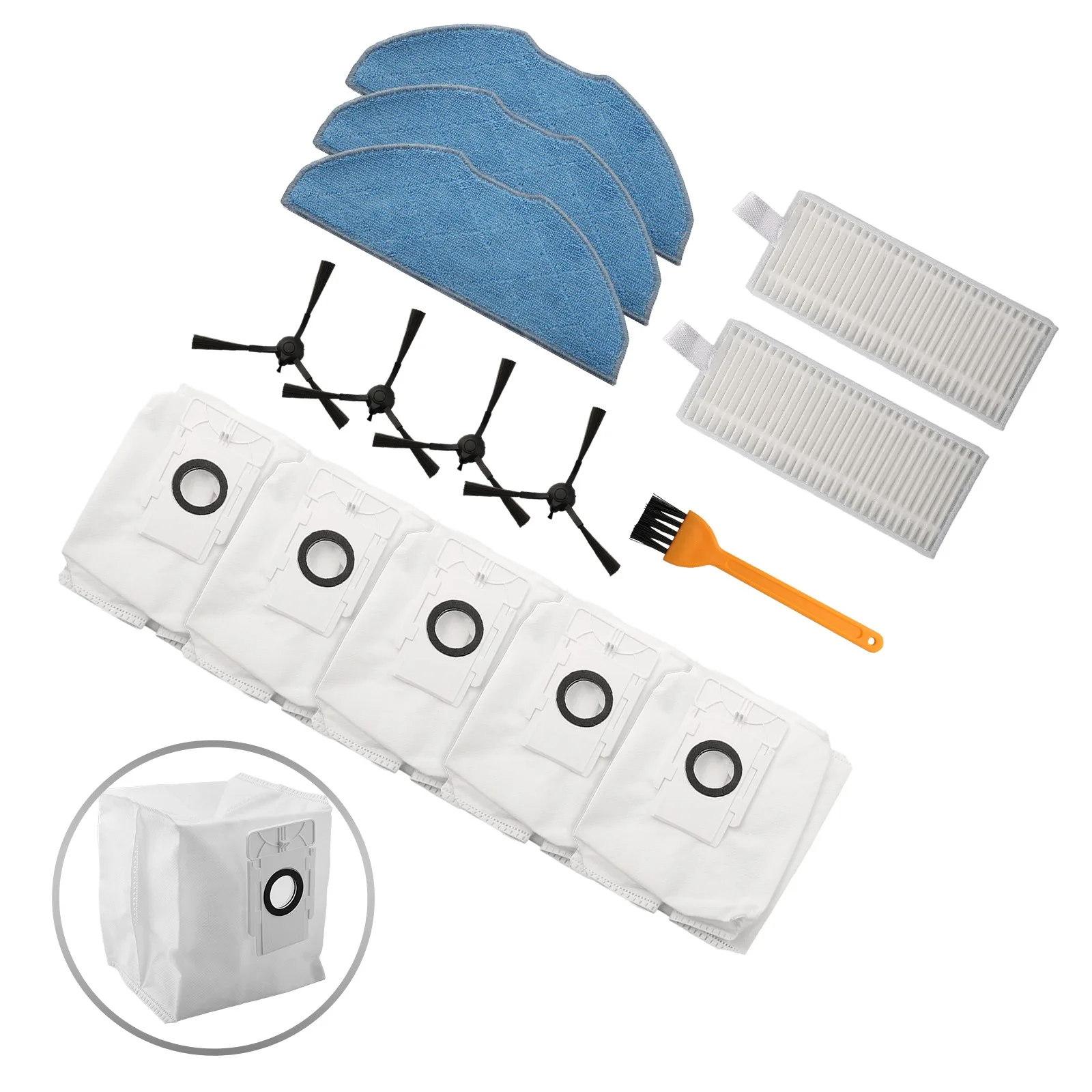 

Thorough Cleaning Accessory Set Filter Mop Cloths Dust Bags & Side Brushes for EZVIZ RE4 Plus RE5 Plus 14 Pieces