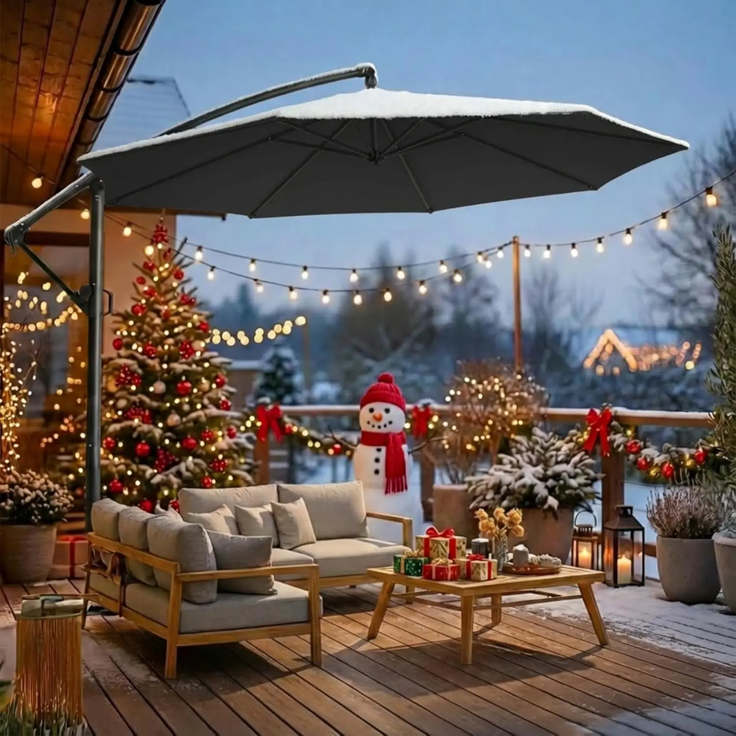 

10ft Offset Patio Umbrella with Infinite Tilt, Waterproof Recycled Fabric Canopy & Cross Base for Outdoor Use