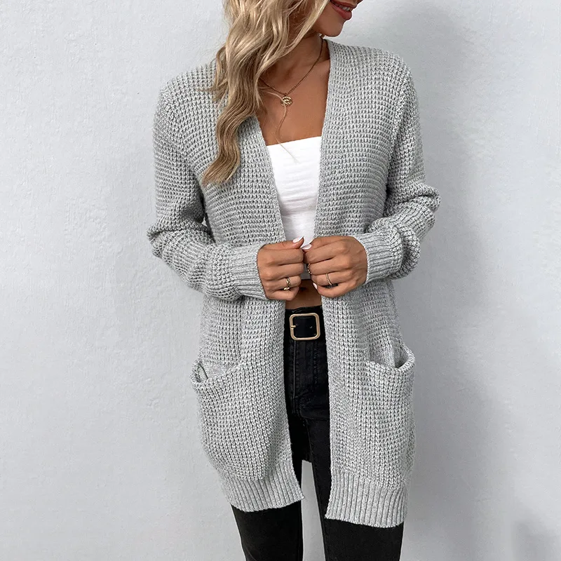 Women's cardigan sweater knitted  Spring/ autumn/winter loose casual  jacket long sleeved top basic Simple