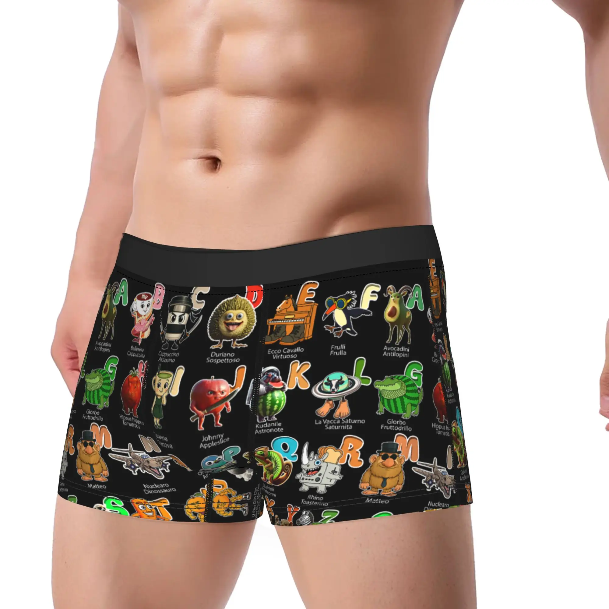 Funny Italian Characters Alphabet Meme Brainrot Meme Underpants Breathbale Panties Man Underwear Print Shorts Boxer Briefs