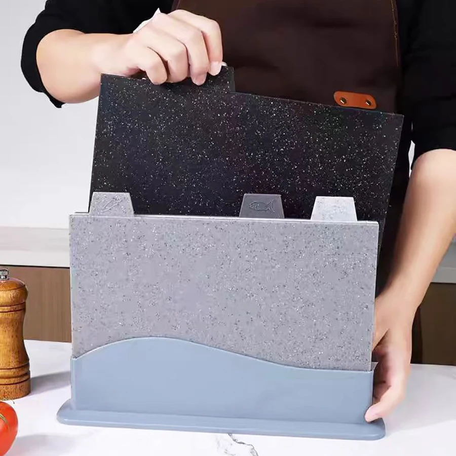 

4PCS kitchen sorting chopping board, household fruit and food double-sided chopping board with food icon and drain base.