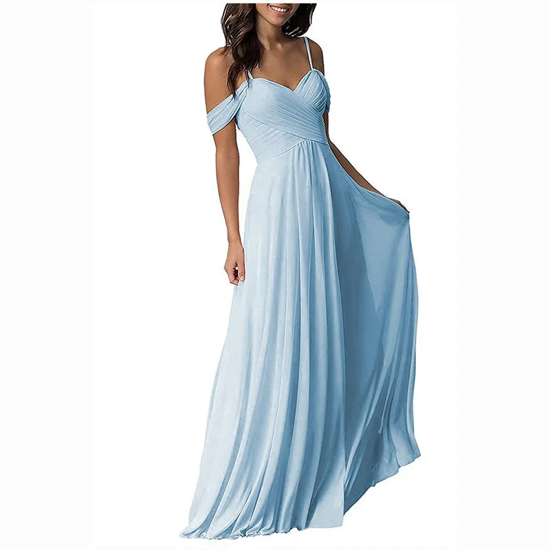 

CloverBridal Ready To Ship Cheap Pleated Chiffon Off Shoulder Bridesmaid Dresses