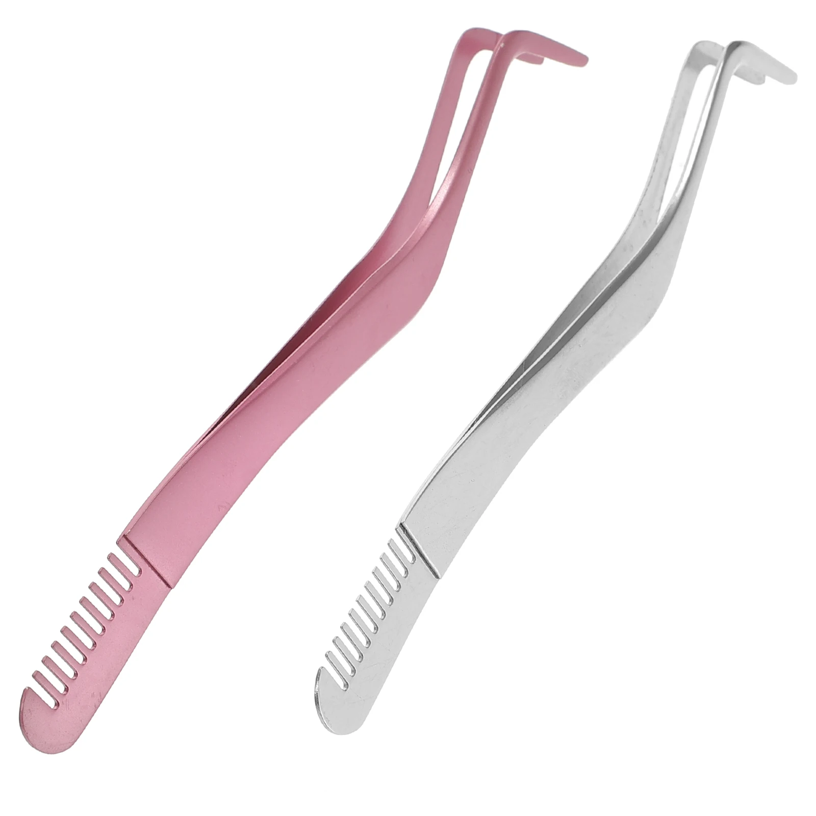 

2pcs Eyelash Tweezers Stainless Steel False Lashes Applicator Tool Pink Silver Makeup Tools For Eyelash Extension