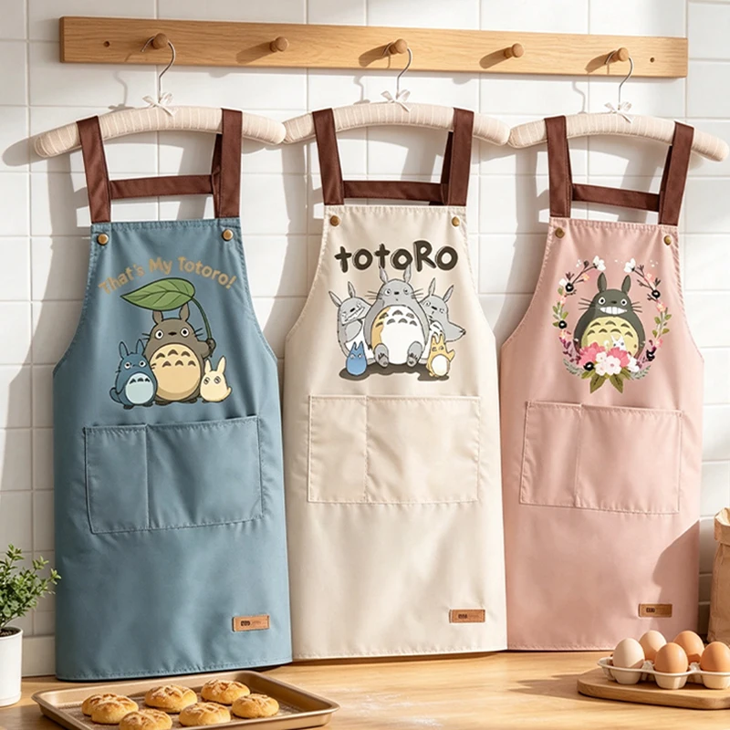 Totoro Kitchen Waterproof Oil Resistant Apron for Men Women Anime Fashion Aprons Cooking Solid Color Hotel Work Clothes Gifts