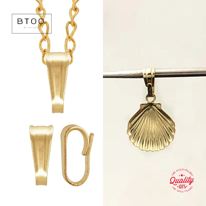 14K Gold Filled Spring Clip Bail Light Snap-On Chain Loop Pendant Bail for DIY Jewelry Making Accessories