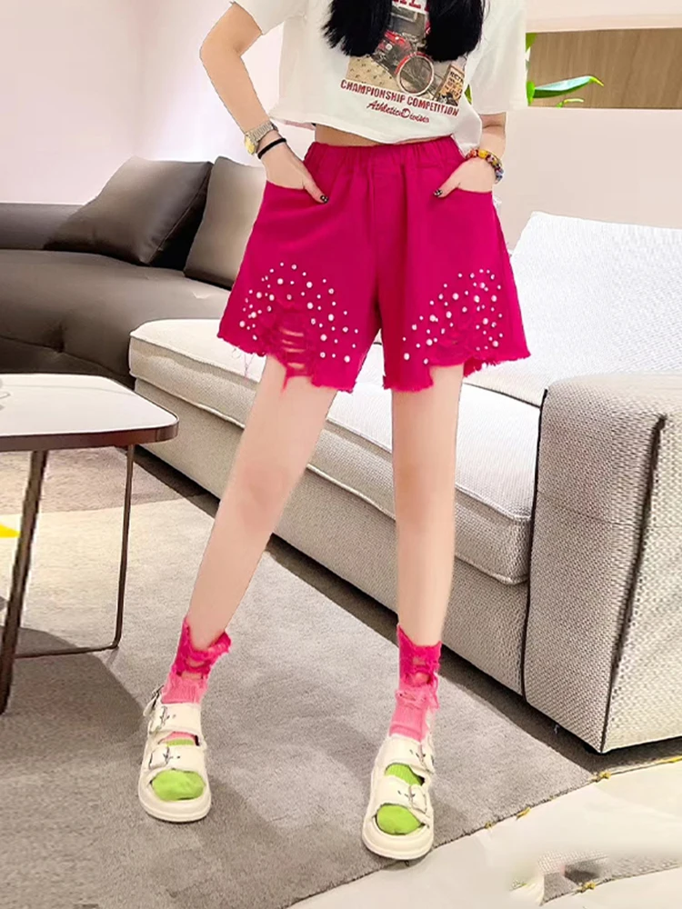 

Large size women's elastic bead wide leg casual pants 2024 summer new style versatile shorts