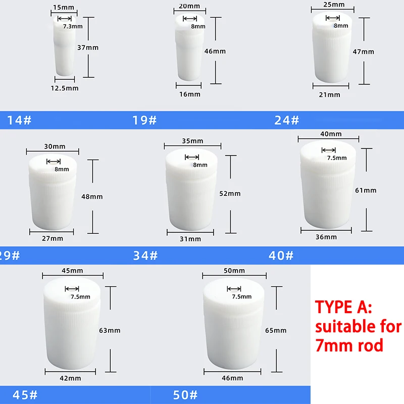 سدادة الأكمام PTFE مع مقبض وسدادة قارورة المختبر الصلبة ذات الفم القياسي