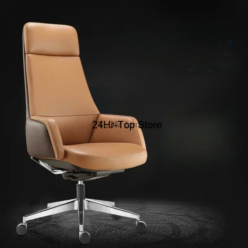 

Leather High-End Office Chair Home Light Luxury Chair Lifting Swivel Computer Large Leisure Recliner Office Chair Ergonomic