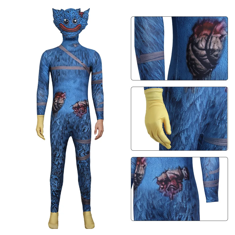 Anime cosplay costume Huggy Wuggy dark blue Jumpsuits Nice Stitching cosplay outfit for people Halloween Carnival Performance view 6