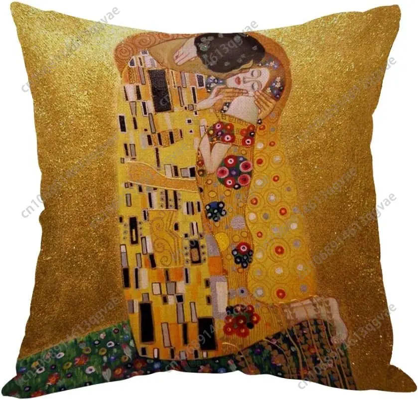 

Moslion Gustav Klimts The Kiss Pillow,Home Decorative Throw Pillow Cover Cotton Linen Cushion for Couch/Sofa/Bedroom/Livingroom/