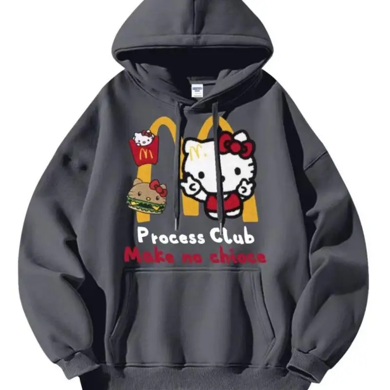 

MINISO Sanrio Hello Kitty толстовка с капюшоном зимняя утолщенная аниме принт Kawaii осень уличная милая одежда с героями мультфильмов для девочек