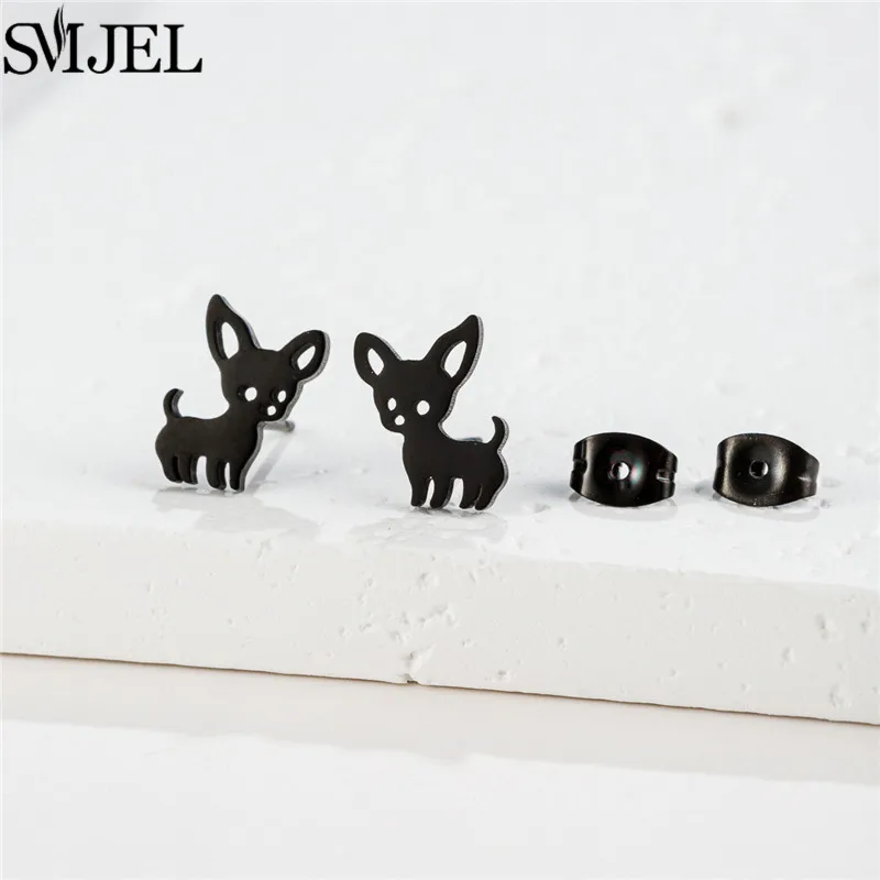 Lovely Chihuahua Dog Stud Earrings for Women Jewelry Fashion Animal Stainless Steel Earings Black Puppy Piercing Gift