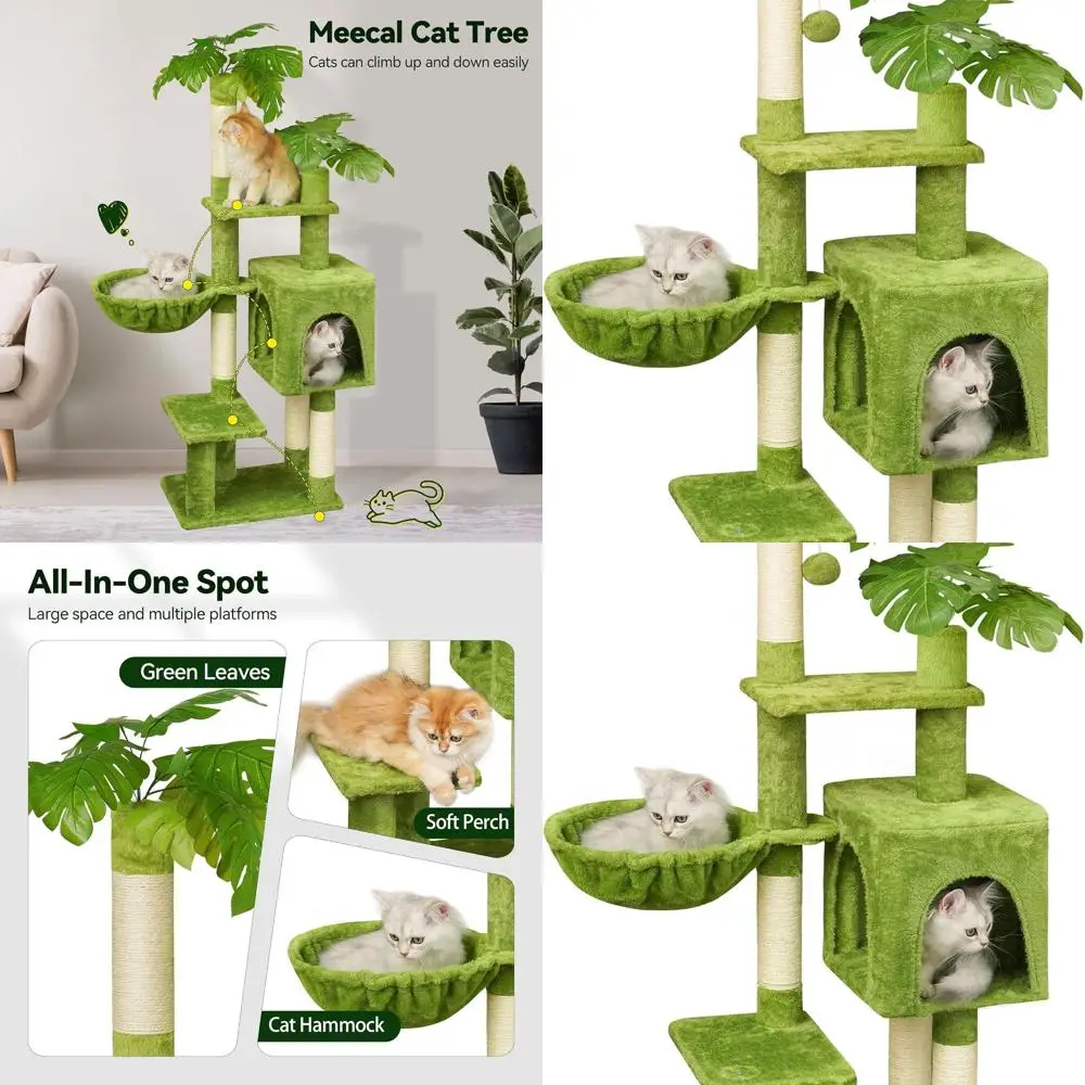 

47 Compact Cat Tree for Kittens Under 6 Months, 9lbs, with Scratching Post, Plush Hammock, Double Condos, and Toys