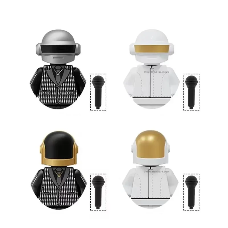 Conjunto de 4 Bonecos Mini Daft Punk, Blocos de Montar, Figuras de Ação, Brinquedos de Tijolos