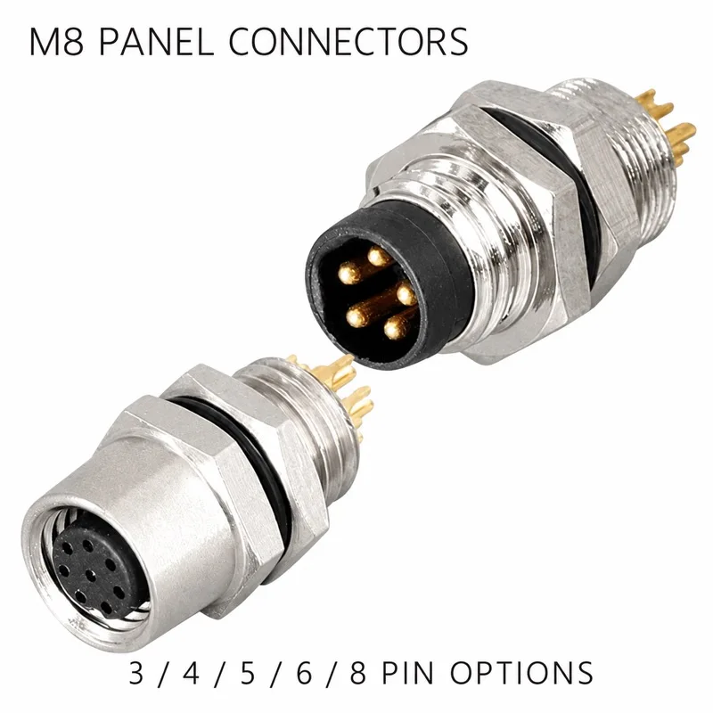 M8 Panel Mount Sensor Connectors 3 4 5 6 8 Pin Male Female Flange Socket Options 5 20 100PCS Packs for Compatible Sensor Wiring