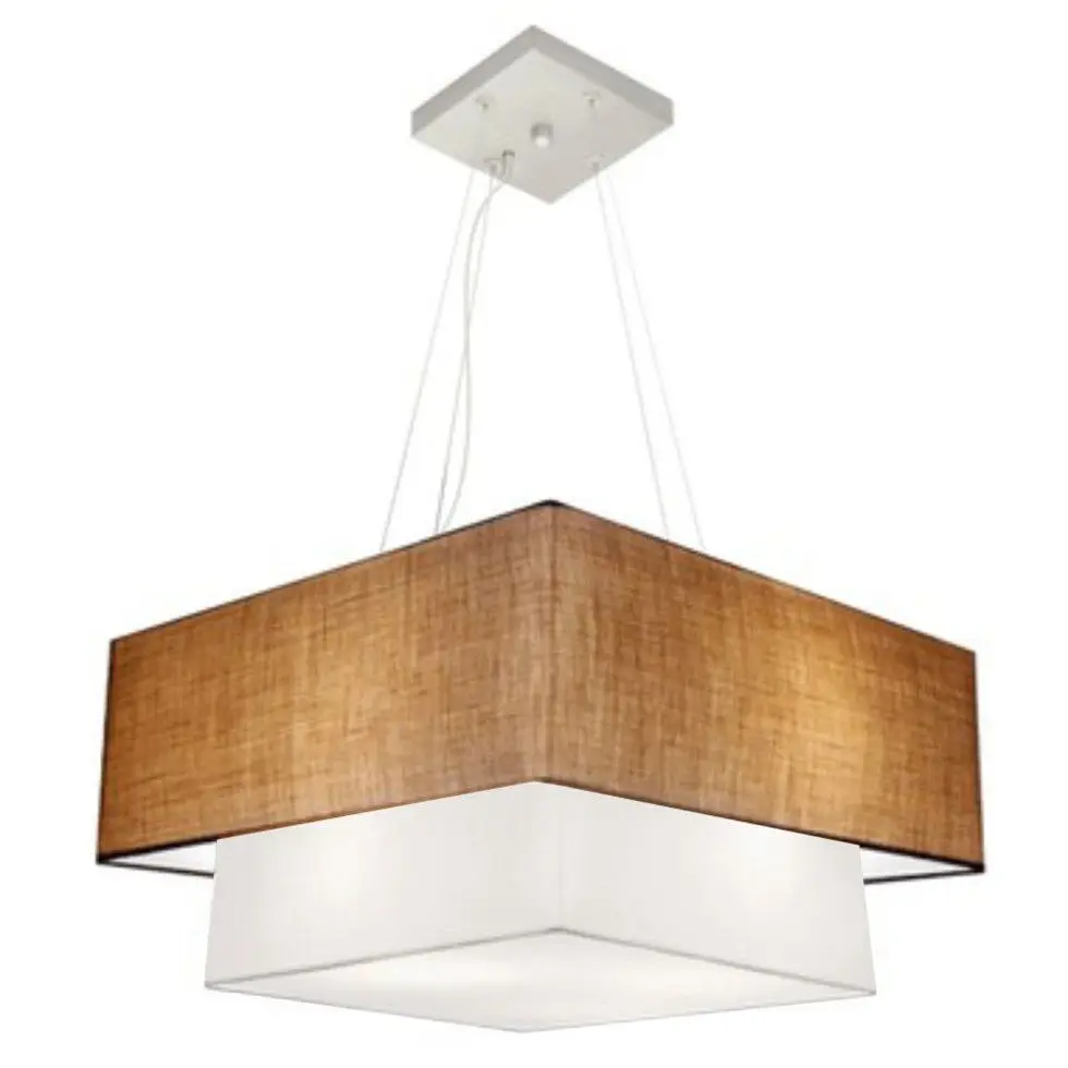 Vivare Md-4066 Square Double Pendant Chandelier Dome Fabric 50x35cm Straw-White-Bivolt