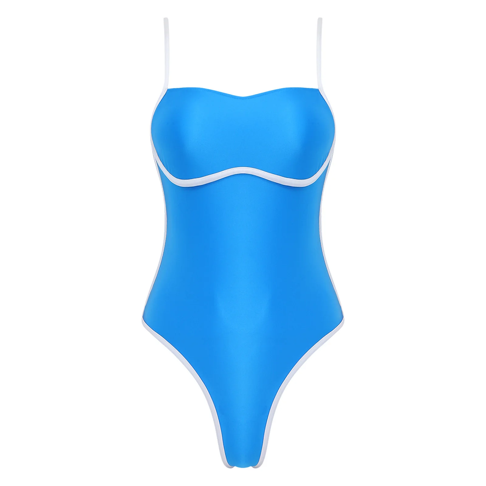 Women One Piece Swimwear Monokini Bathing Suit Satin Bodysuit Underwire High Cut Swimsuit Square Neck Adjustable Straps Bodysuit