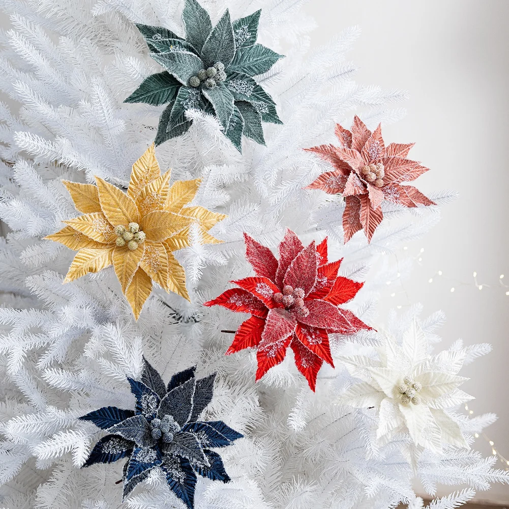 DIY-Weihnachtsbaum-Samtblume mit simuliertem Frosteffekt zum Dekorieren von Weihnachtsbäumen und saisonalen Blumenhandwerk