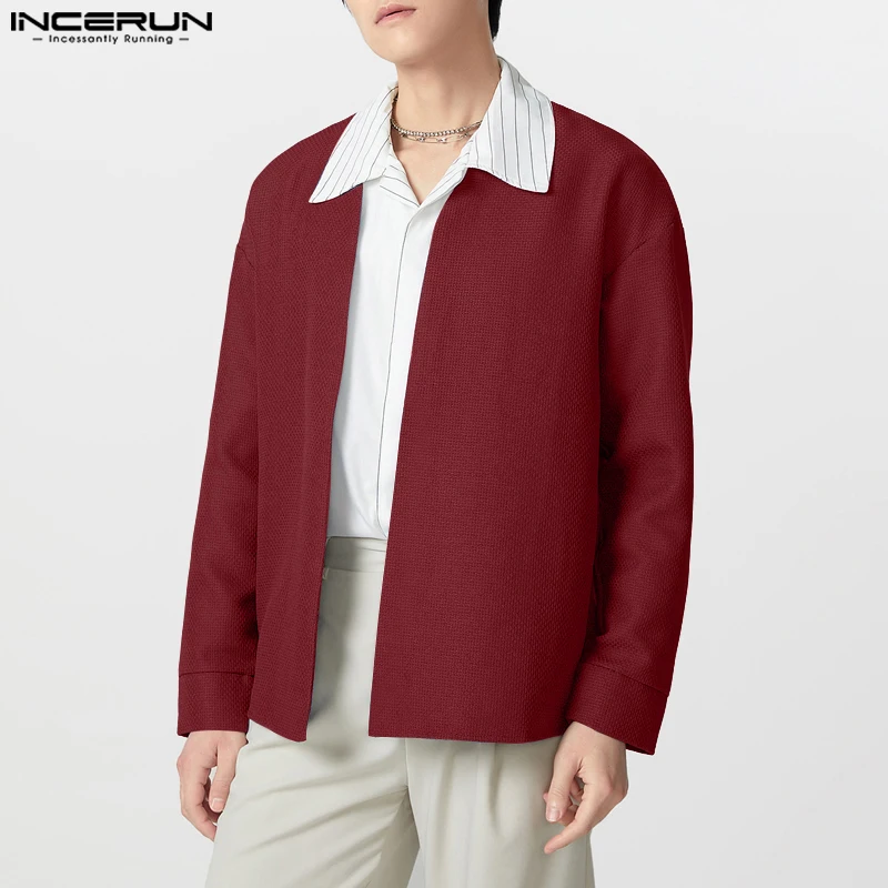 

INCERUN Men Blazer Solid Color V Neck Long Sleeve Open Stitch Casual Suit Men Streetwear 2025 Korean Style Fashion Male Blazer