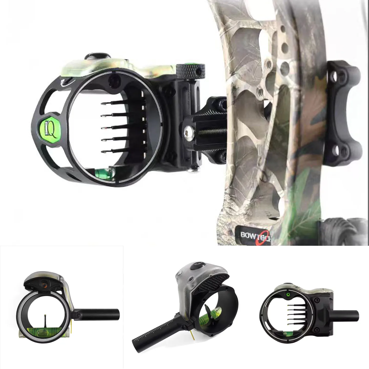 1PC IQ 5-Pin / Single Pin Fiber Optic Compound Bow Sight, Retina Lock Technology, Universal Right-Hand Alloy Archery Scope, Adju
