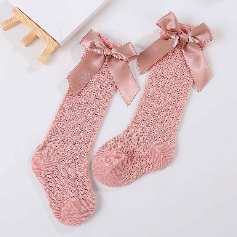 Baby Girls Kids Socks Knee High Bow Solid Color Cotton Toddlers Socks Leg Warmer Breathable Newborn Infant Long Socks 0-5 Years