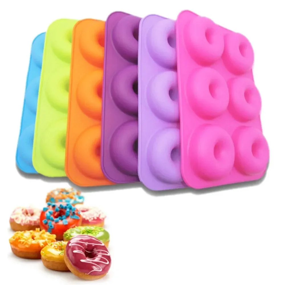 Six Lattice Multicolor Donut Baking Tool Kitchen Cake Mold Brightly Colored Silicone Donut Baking Pan Mould Decoration Tools