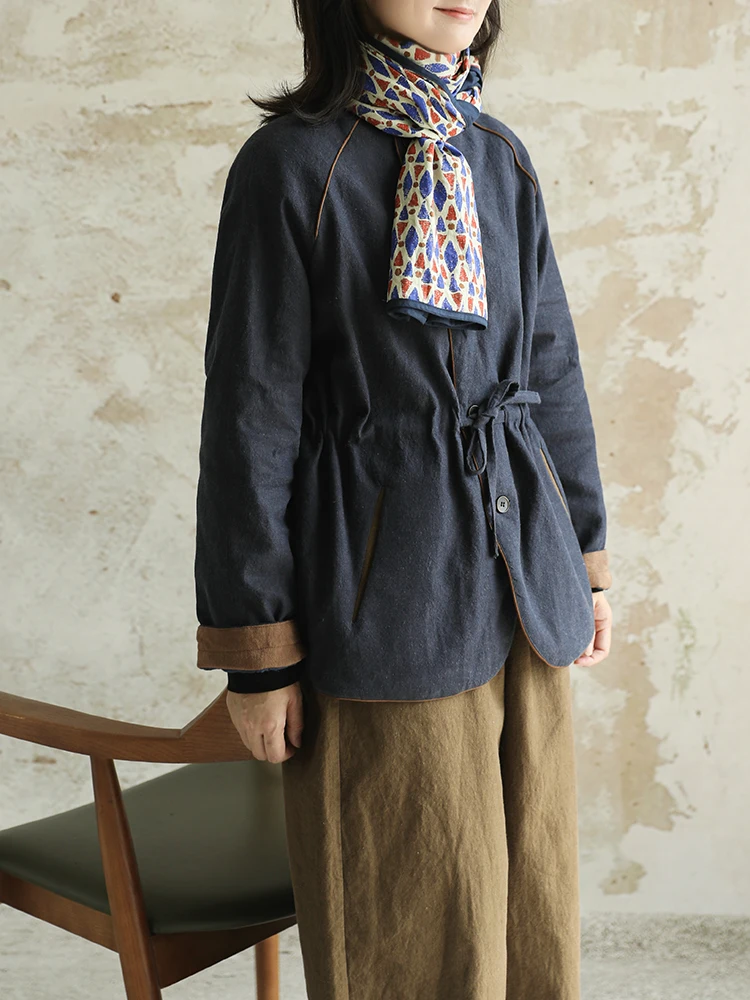 

Early Autumn Casual Long Sve Women's Jaet Linen Cotton Korean Sle Age-Defng Top Quali Material Faionable Design