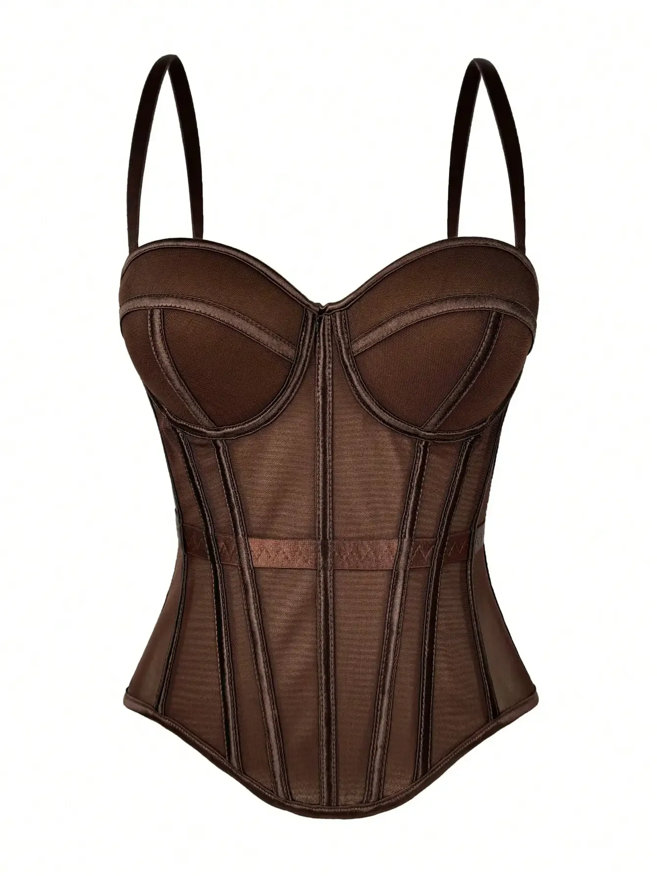 

Women's Solid Color Corset-Style Backless Mesh Camisole With Bra, Autumn/Winter Lingerie Casual Summer