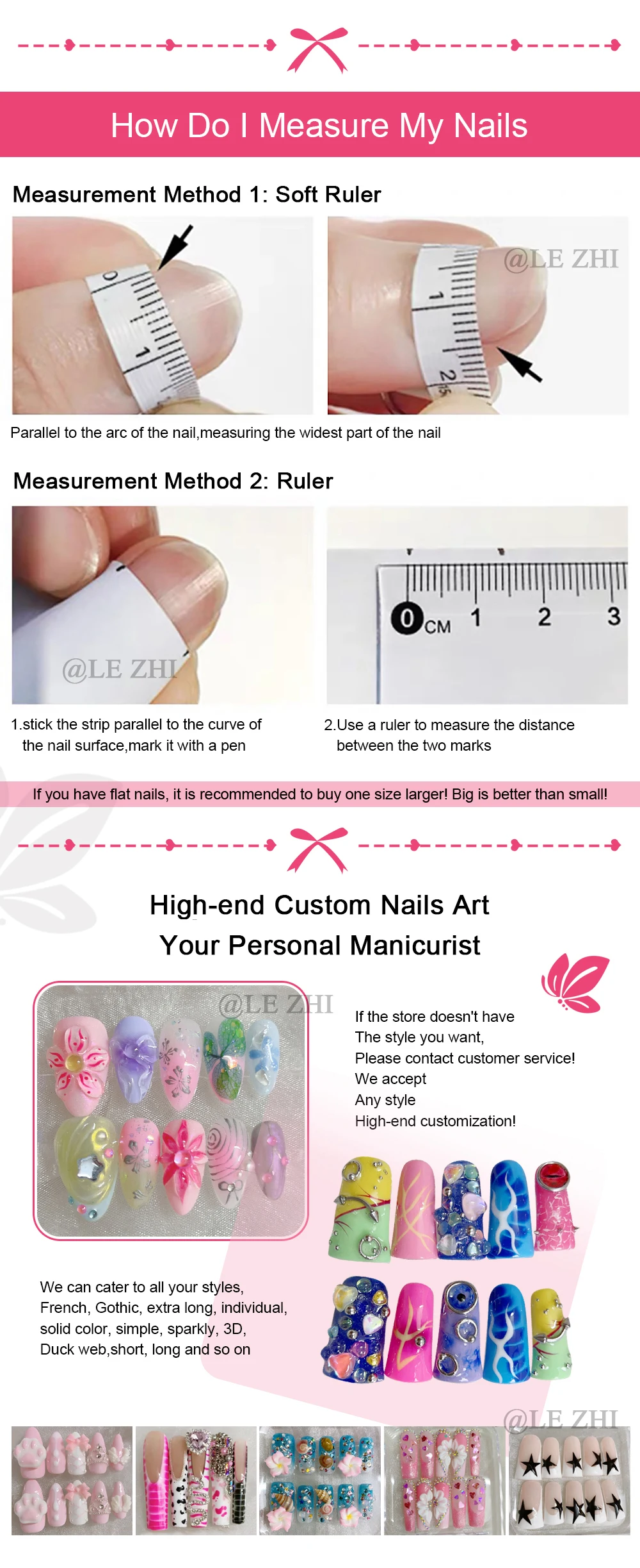 Cartoon 3D Bärenschwester mit Flügeln Press-On-Nägel Nude Farbe Rosa Weiße Streifen DIY Handgemachte Maniküre Party Nagelsticker – Detail 1