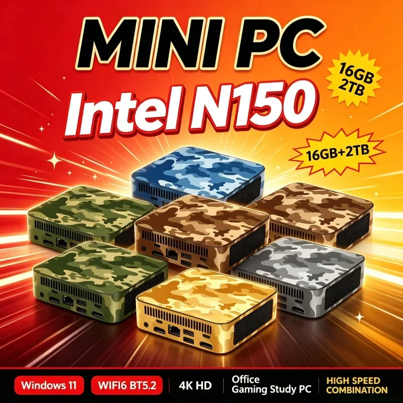 2026 New Intel N150 Mini Desktop PC 16GB RAM 1TB‑2TB SSD Windows11 WiFi6 BT5.2 Portable Mini Computer For Office Home Gaming