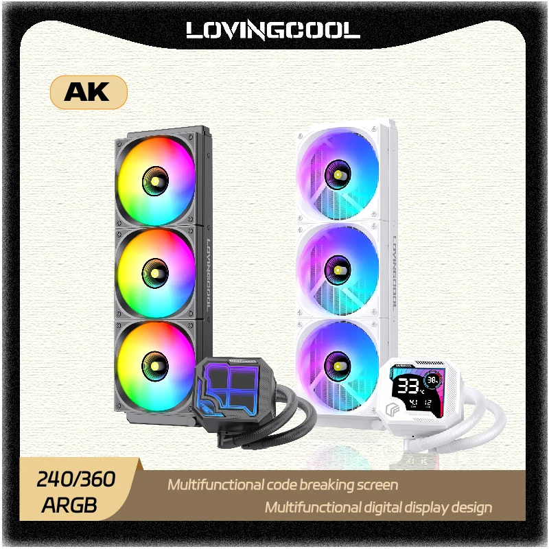 LOVINGCOOL AK-01 AK-03 liquid cooler broken code screen dynamic digital display 240/360mm ARGB infinity mirror water cooler