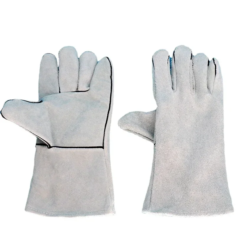 Cowhide Gloves Leather Cow Two Layer Welders Welding Wear-resistant High Temperature Heat Insulation Labor Protection Protection