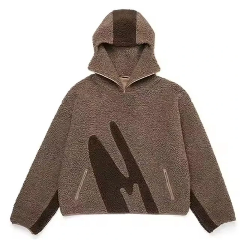 2025 Men and women with the same autumn and winter fashion warm polar fleece casual color contrast personality zipper hoodie