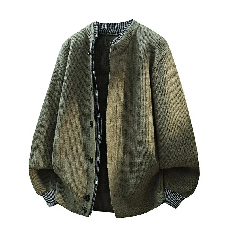 

Men's Knitted Cardigan Jaet Casual Sle Outerwear Fake Two-Piece Trendy Sweater Long Sve round Ne Warm And Comfortable