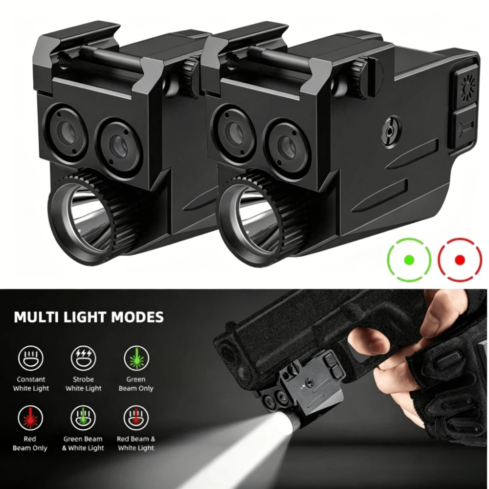 

800LM Tactical LED Strobe Pistol Light Red Green Dots Combo Sight Gun Light Fit 20mm Picatinny Rail for Outdoor Hunting Shooting