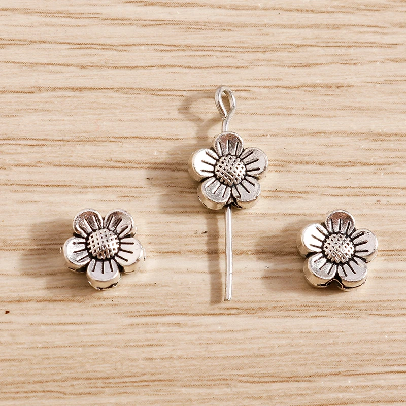 Tusember 50 Stück Antiksilberfarbene Metallperlen Tier Fisch Blume Schmetterling Charm Spacer Perlen für Schmuckherstellung DIY Armbänder – Detail 12