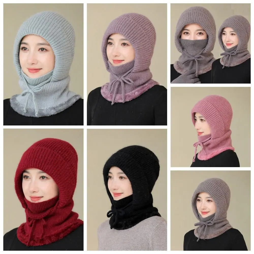 

Winter Ear Protection Knitted Balaclava Hat Windproof Neck Warmer Hooded Cap Thickened Soft Pullover Hats All-match
